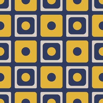 Colorful simple geometric pattern. Yellow-blue color small geometric square circle random shape seamless pattern background. Use for fabric, interior decoration elements, upholstery, wrapping. vector