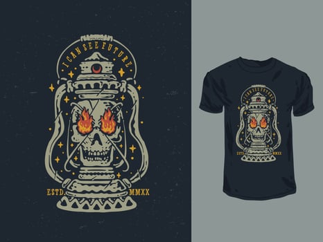 Vintage skull lantern t-shirt illustration vector