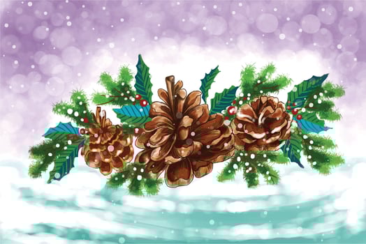 Christmas holly pine cone set merry christmas card background vector