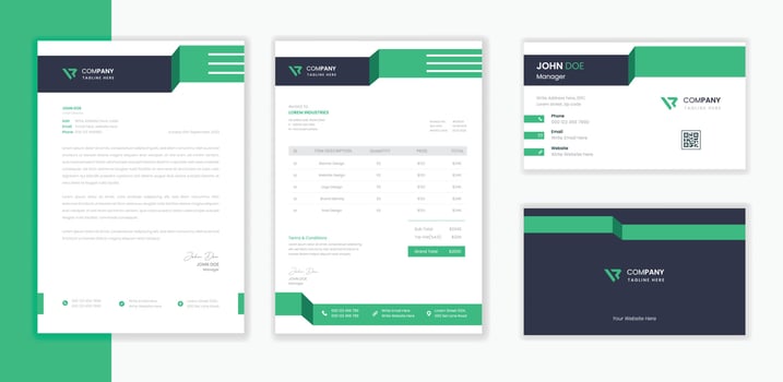 Professional Modern Corporate Stationery design template bundle,  business letterhead with business card  and invoice vector