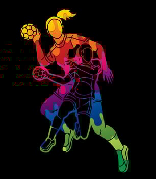 Group of Handball Female Players Action Graffiti vector