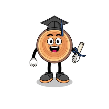 wood grain mascot with graduation pose vector