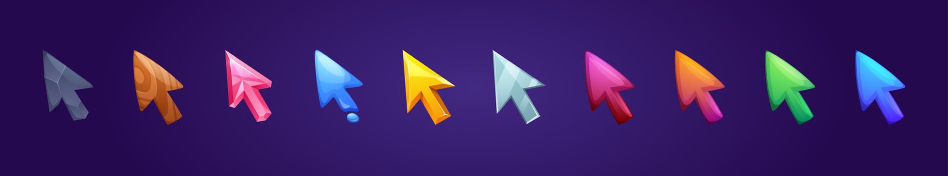 Set of game arrows, ui or gui interface cursors vector