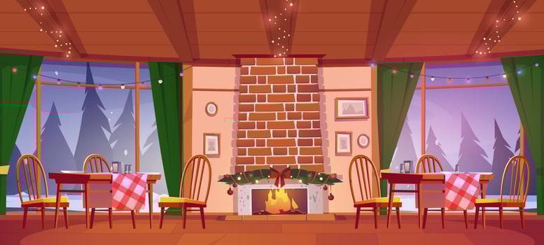 Pizzeria or cozy family cafe with Christmas decor vector