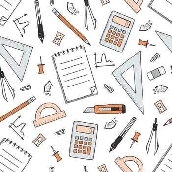 Seamless pattern with school and office stationery vector