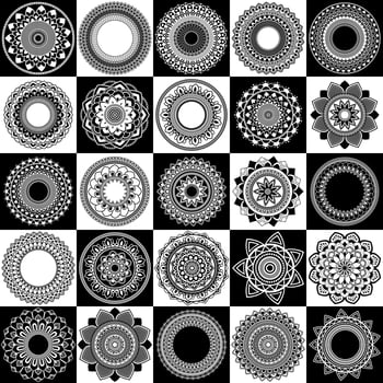 Mega set of black and white floral mandala designs vector illustration