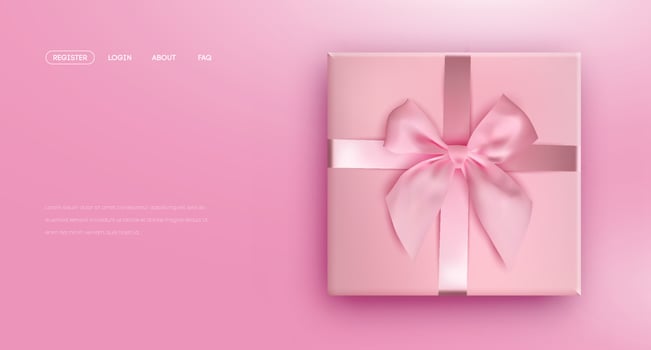 Pink bow tie. Pink giftbox with ribbon bow, illustration vector. Website vector
