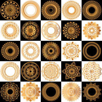 Set of gold zentangle mandalas, Mandala for henna, mehendi, tattoo, Decorative ethnic ornamental elements, Oriental patterns vector