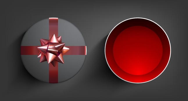 Surprise Gift Box. Present vector ribbon.