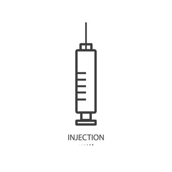 Black line icon of hypodermic syringe isolated on white background. Vector illustration.