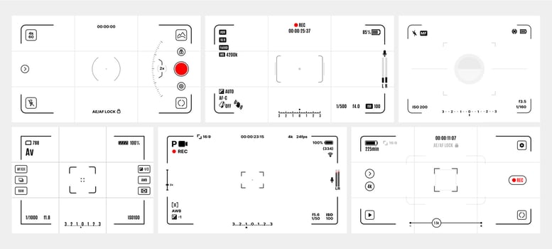 Video and photo camera viewfinder display frames vector