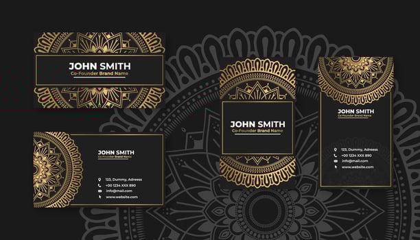 Luxury black business card with golden mandala decoration designs, Bright floral ornamental elements vector