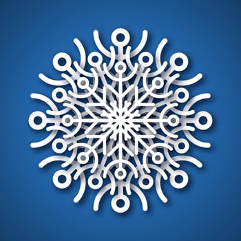Paper cut snowflake. White snowflake on blue background. Christmas and New Year decoration elements. Vector illustration