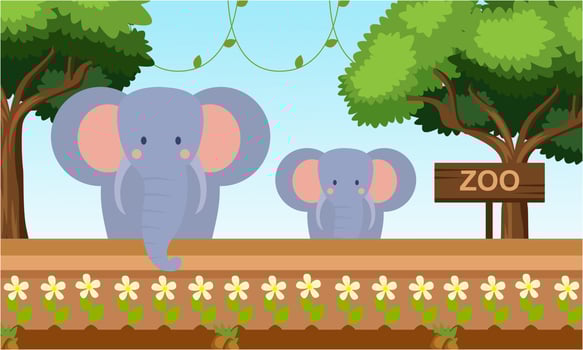 Zoo cartoon illustration with safari animals on forest background vector
