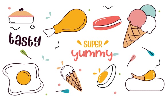 Fast food doodle hand drawn line art style object elements vector