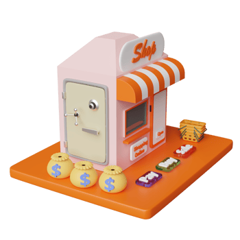 shop store front with mobile phone or smartphone, shopping cart, buy, sale, pay label tag, safe box isolated. Startup franchise business, online shopping concept ,3d illustration or 3d render png