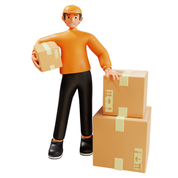 3d render orange courier delivering package png