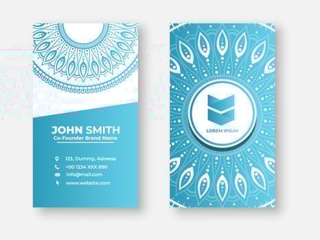 Modern double sided busines card design, Colorful gradient mandala business card design. Bright floral ornamental elements, Indian, Asian, Arabic, Islamic, and ottoman motif, Vector illustration