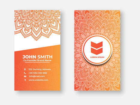 Modern double sided busines card design, Colorful gradient mandala business card design. Bright floral ornamental elements, Indian, Asian, Arabic, Islamic, and ottoman motif, Vector illustration