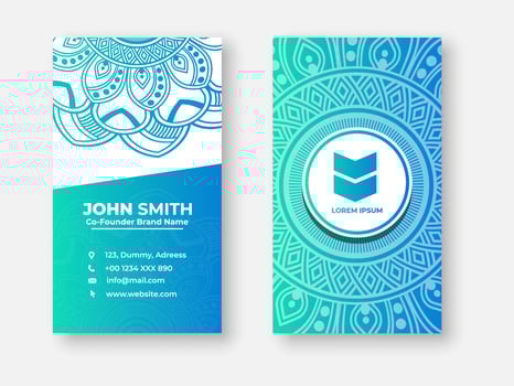 Modern double sided busines card design, Colorful gradient mandala business card design. Bright floral ornamental elements, Indian, Asian, Arabic, Islamic, and ottoman motif, Vector illustration