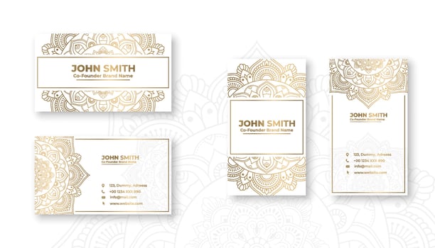 White color luxury business card with golden floral mandala ornamental elements vector