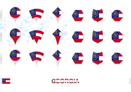 Collection of the Georgia flag in different shapes and with three different effects. vector