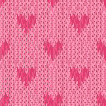 Seamless background with heart knitting yarn pattern. Knitting pattern for decoration. Wrapping paper pattern. Vector pattern.