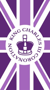 Poster for King Charles III Coronation with British flag vector illustration.