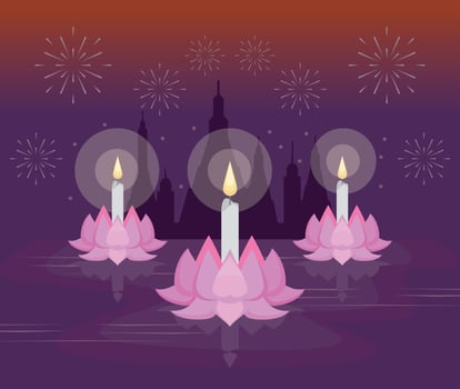 loy krathong festival celebration vector