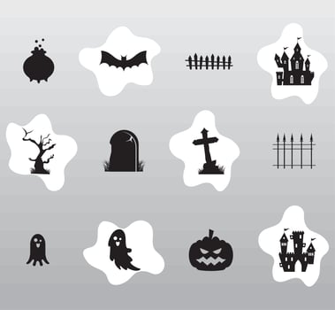 twelve halloween silhouettes icons vector