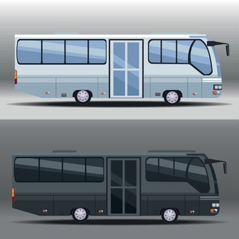 black and white buses mockup vector