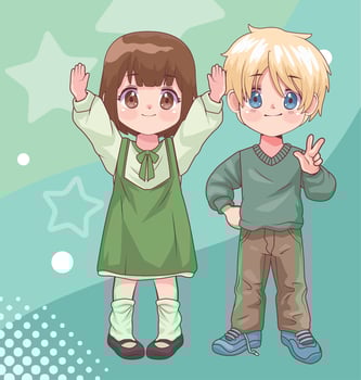 comic kids couple vector