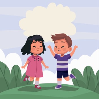 little kids couple in camp vector