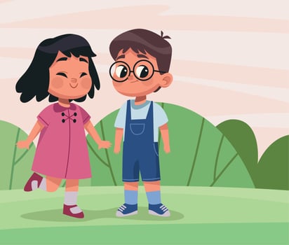 little kids in the landscape vector