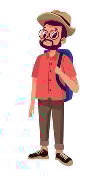 bearded male tourist with hat vector