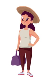 female tourist with travelbag vector