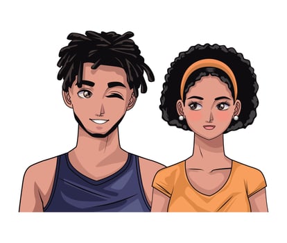 afro young lovers couple vector