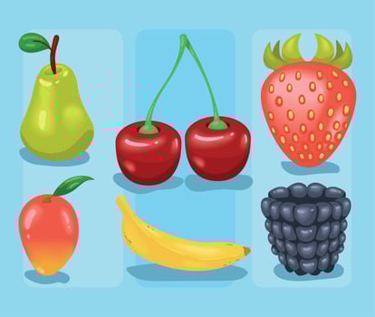 six fresh fruits healthy vector