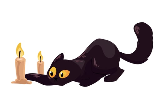 halloween cat with candles vector