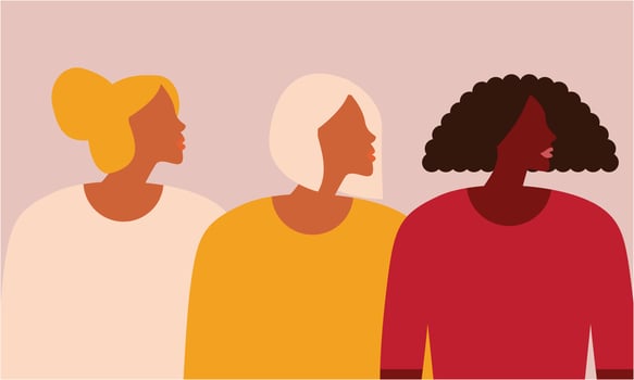 Female diverse faces of different ethnicity poster. Women empowerment movement. International women vector