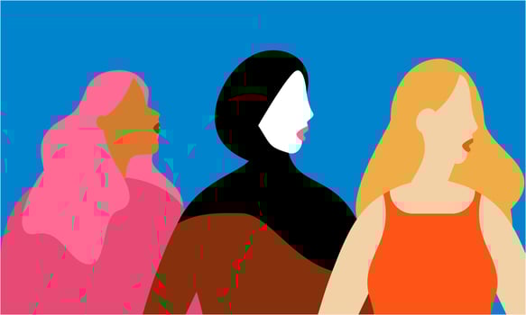 Female diverse faces of different ethnicity poster. Women empowerment movement. International women vector
