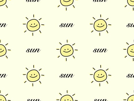 Sun cartoon character seamless pattern on yellow background vector