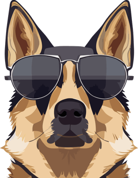 illustration  graphic of German shepherd dog wearing black sunglasses isolated good for icon, mascot, print, design element or customize your design png