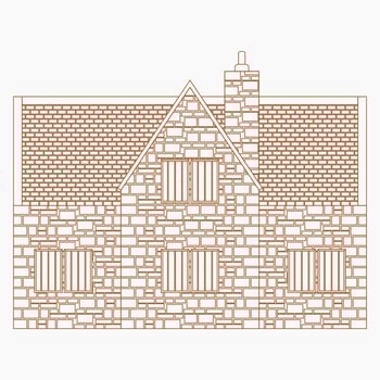 Editable Side View Traditional English House Building Vector Illustration in Outline Style for England Culture Tradition and History Related Design