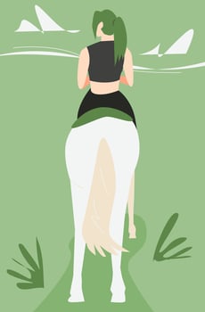 back view girl riding a white horse. suitable for human and animal themes, vehicles, equestrian, horse racing, etc. flat vector illustration