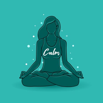 woman meditating on breathing Helps to relax, reduce stress. Vector illustration.