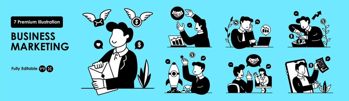 Business Marketing - Concept illustration. Collection of people's activities to improve their work. Vector Illustration