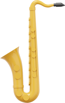 Yellow saxophone, musical instrument. 3d rendering. PNG icon on transparent background.