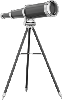Realistic black telescope. 3d rendering. PNG icon on transparent background.