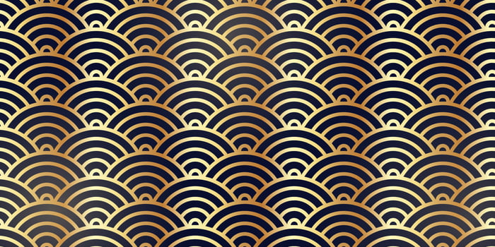 Gold gradient chinese traditional oriental ornament background. Asian traditional motif. Geometric shape seamless pattern. Luxury art deco texture. Premium vintage horizontal backdrop. vector